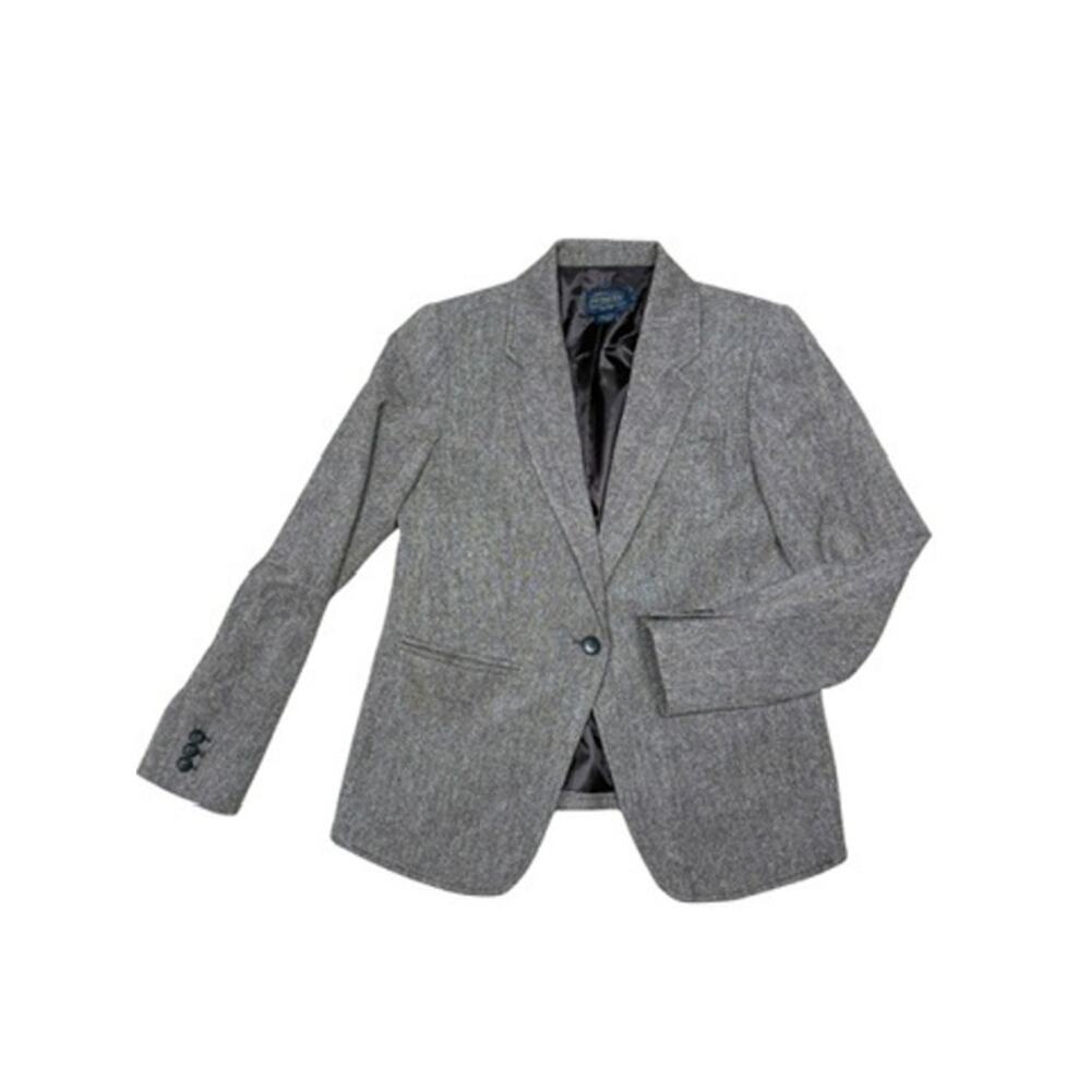 Vintage Pendleton Grey Herringbone 100% Wool Tweed Blazer Size 4